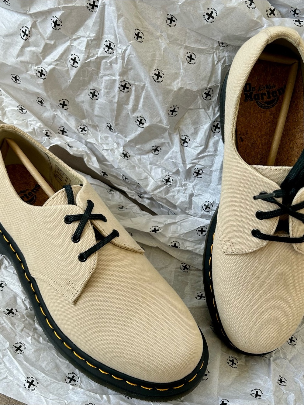 Dr. Martens Cream Canvas 3-Eye Derby with Black Sole Men’s US 10